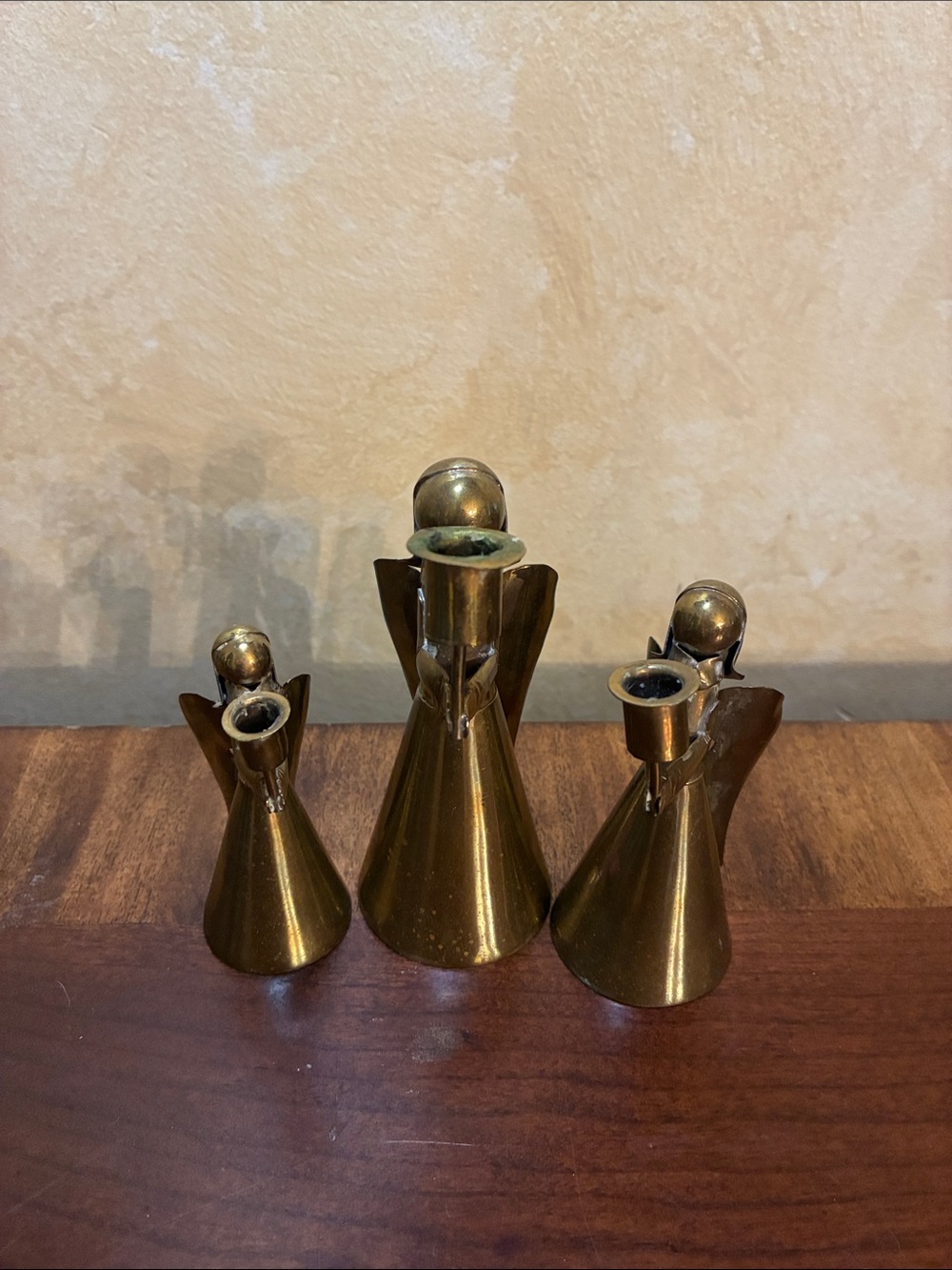 Set of 3 Brass Angel Small Candle Holders